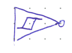 Figure: An inverter symbol (triangle with a bubble on the output) with a small hysteresis-loop symbol drawn inside the triangle.
